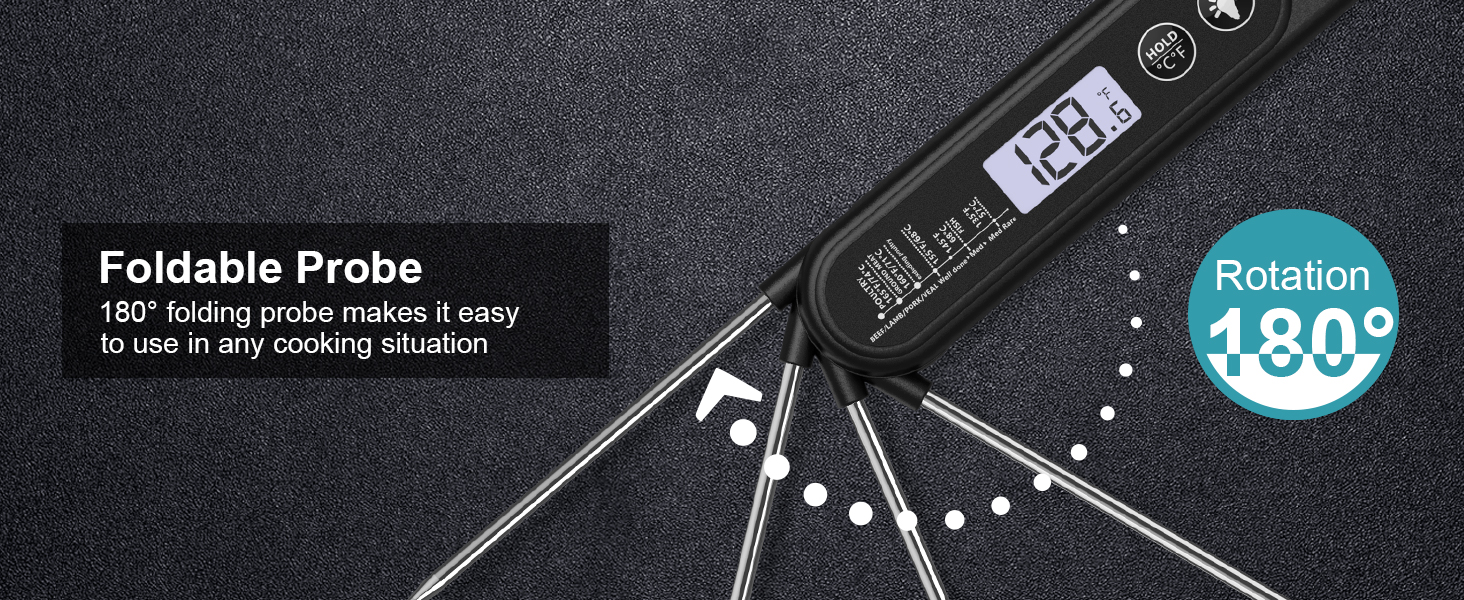 Ultrean Digital Meat Thermometer for Cooking,Ultra-Fast Instant Read Food Thermometer with Backlight,Foldable Probe,Waterproof Kitchen Thermometer for BBQ,Grill,Fry,Oven,Candy Making