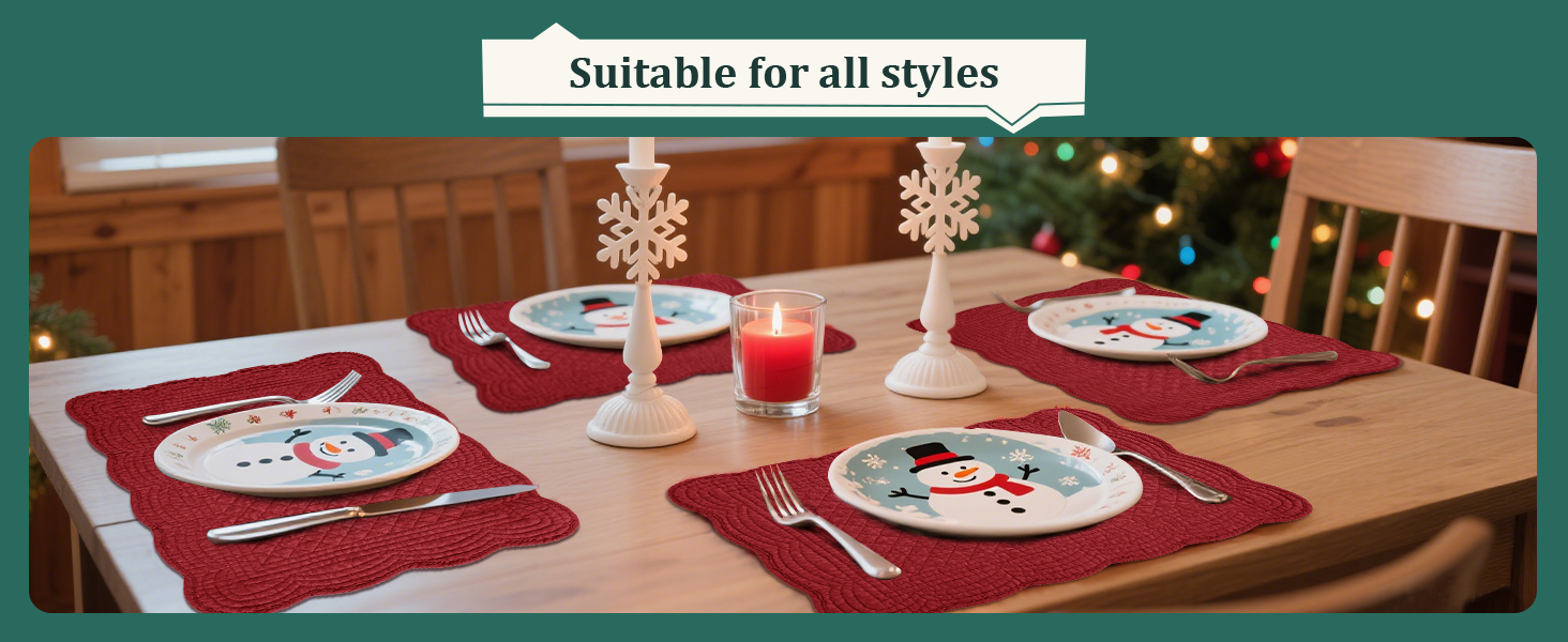 HOMBYS Quilted Placemats Set of 4 Washable-Rectangular Placemats for Kitchen Table-100% Cotton Fabric Rectangular Table Mats-Cotton, (Navy Blue)