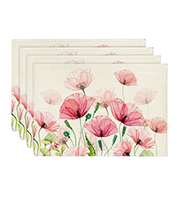 Artoid Mode Brown Poppy Floral Leaves Fall Placemats Set of 4, 12x18 Inch Seasonal Spring Table Mats for Party Kitchen Dining Decoration