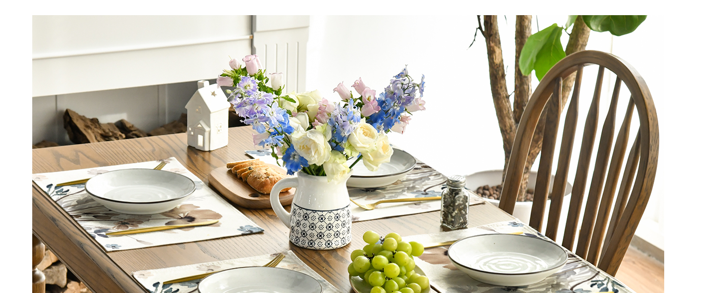 Artoid Mode Brown Poppy Floral Leaves Fall Placemats Set of 4, 12x18 Inch Seasonal Spring Table Mats for Party Kitchen Dining Decoration