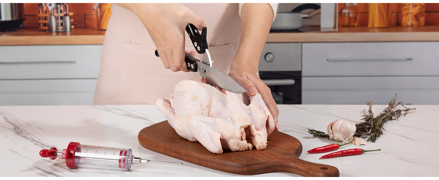 Brigii Kitchen Shear, Stainless Steel Heavy Duty Poultry Shears, Multi-Purpose Kitchen Scissors for Cutting Chicken, Fish, Seafood, and Vegetables-Black