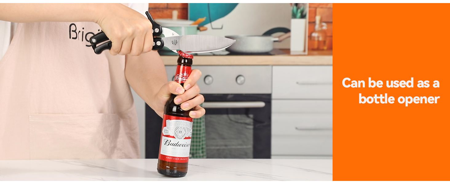 Brigii Kitchen Shear, Stainless Steel Heavy Duty Poultry Shears, Multi-Purpose Kitchen Scissors for Cutting Chicken, Fish, Seafood, and Vegetables-Black