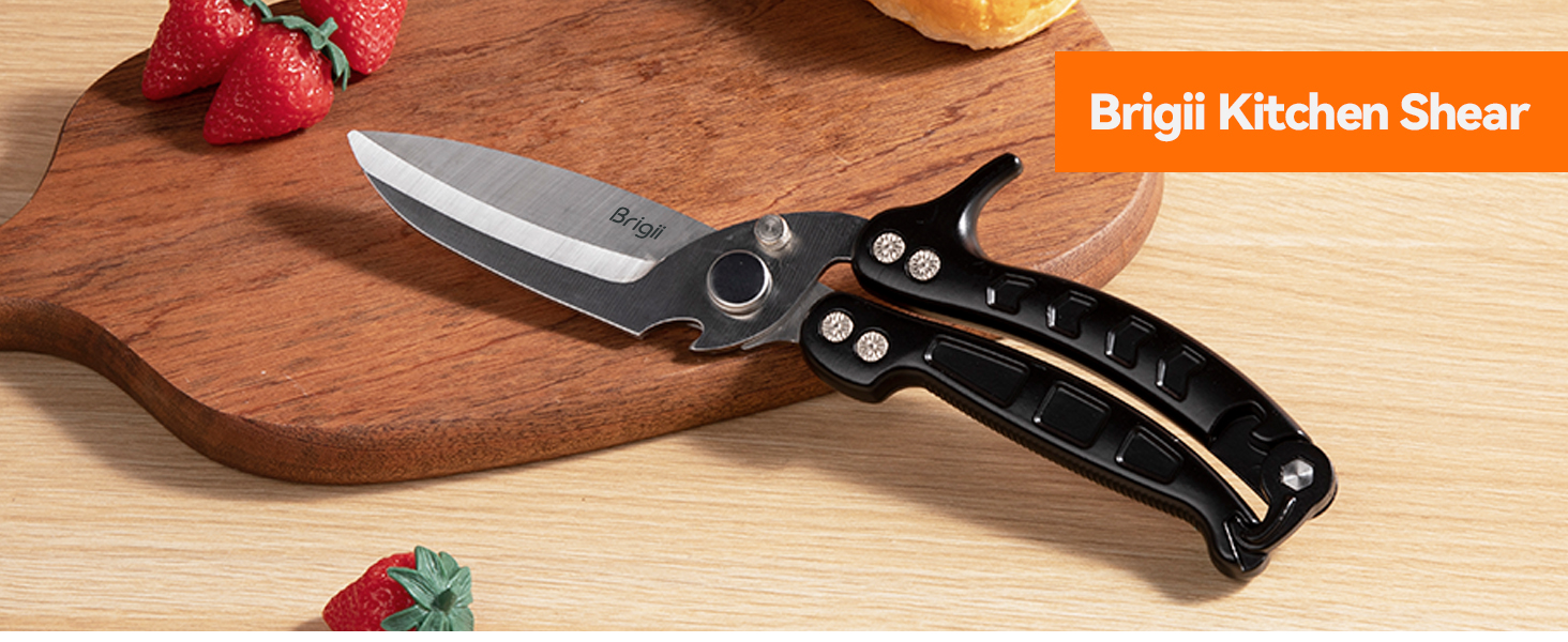 Brigii Kitchen Shear, Stainless Steel Heavy Duty Poultry Shears, Multi-Purpose Kitchen Scissors for Cutting Chicken, Fish, Seafood, and Vegetables-Black