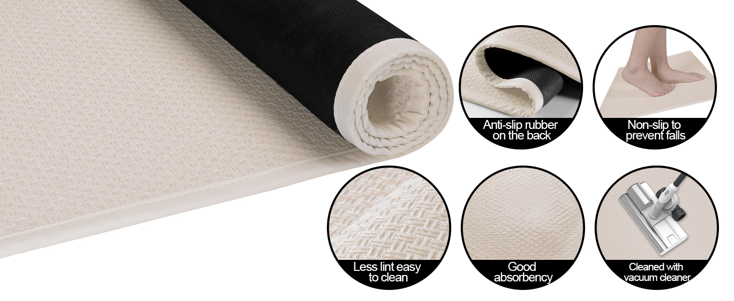 Kitchen Rug, Rubber Non Slip Kitchen Rugs Washable, Absorbent Runner Mat for Floor, Machine Washable Standing Mats for in Front of Sink, Door, Laundry, Entryway, Hallway (Beige, 30