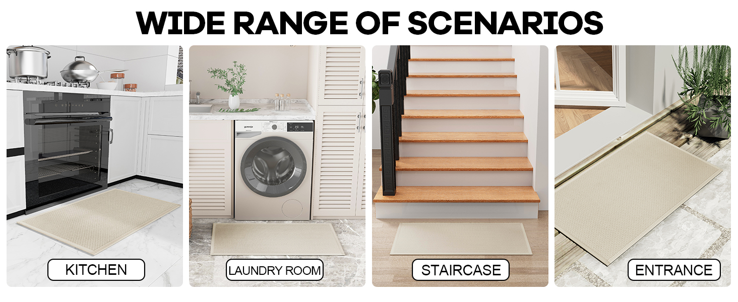 Kitchen Rug, Rubber Non Slip Kitchen Rugs Washable, Absorbent Runner Mat for Floor, Machine Washable Standing Mats for in Front of Sink, Door, Laundry, Entryway, Hallway (Beige, 30