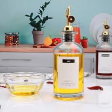12 oz Olive Oil Dispenser Bottle for Kitchen - Elegant Glass Set of 2 With Pour Spout for Coffee Syrup, Vinegar