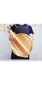 ZeQi Acacia Wood Cutting Board with Handle 13.7''X7'' / Charcuterie Board/Serving Board/Cheese, Bread, Vegetables & Fruits Serving Board (Rectangular)