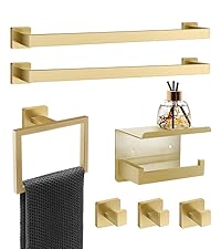 5 Piece Brushed Nickel Towel Bar Set Bathroom Hardware Set Brushed Nickel Bathroom Accessories Set with 2 Towel Hook, Stainless Steel Wall Mounted Bathroom Towel Rack Set Square 16-Inch