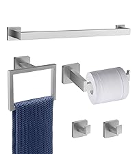 5 Piece Brushed Nickel Towel Bar Set Bathroom Hardware Set Brushed Nickel Bathroom Accessories Set with 2 Towel Hook, Stainless Steel Wall Mounted Bathroom Towel Rack Set Square 16-Inch
