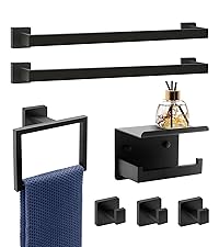 5 Piece Brushed Nickel Towel Bar Set Bathroom Hardware Set Brushed Nickel Bathroom Accessories Set with 2 Towel Hook, Stainless Steel Wall Mounted Bathroom Towel Rack Set Square 16-Inch