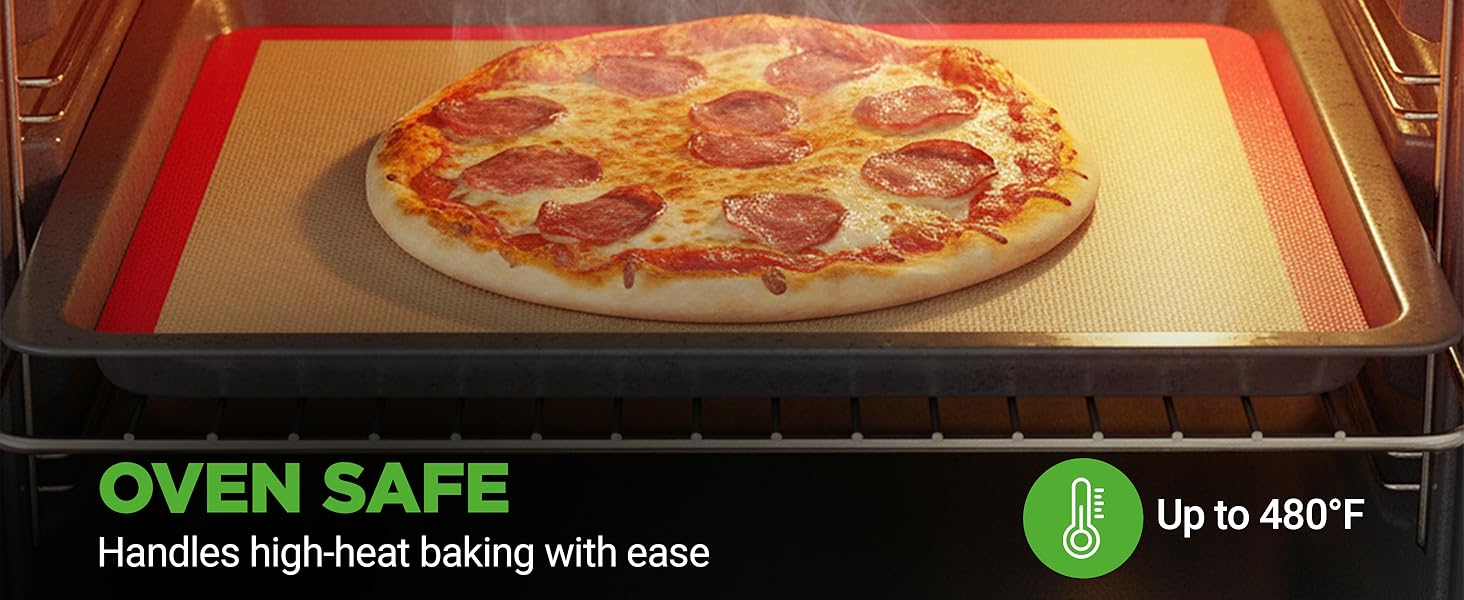 Nutrichef Silicone Baking Mats - 2 Non-stick Food-Grade Silicone Mats - Perfect for Full Baking Pans 24.4 x 16.5 IN - Oven-safe Up to 480 Degrees F - Suitable for Ovens, Freezers, & Dishwashers - Red