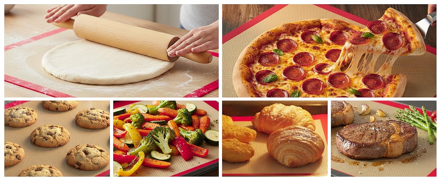Nutrichef Silicone Baking Mats - 2 Non-stick Food-Grade Silicone Mats - Perfect for Full Baking Pans 24.4 x 16.5 IN - Oven-safe Up to 480 Degrees F - Suitable for Ovens, Freezers, & Dishwashers - Red
