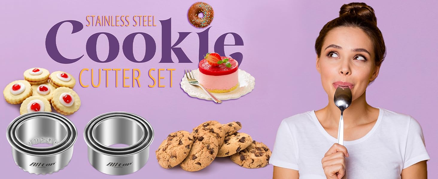 ALLTOP Circle Biscuit Cutter Set –Stainless Steel Baking Supplies for Effortless Round Cookie Shaping, Pastry & Fondant Tool Creation–Precise Cut Kitchen Utensil for Sandwich, Scone, Donut -3PC Round