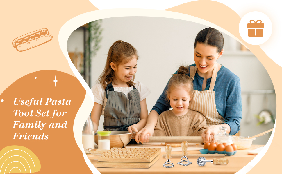 Tioncy 9 Pcs Pasta Making Tool Set, Wood Gnocchi Board with Ravioli Mold Raviolo Maker Raviolo Stamp Rolling Pin Gnocco Maker for Home Cooking Kitchen Gift(Pattern Gnocchi Board with Ravioli Mold Set)