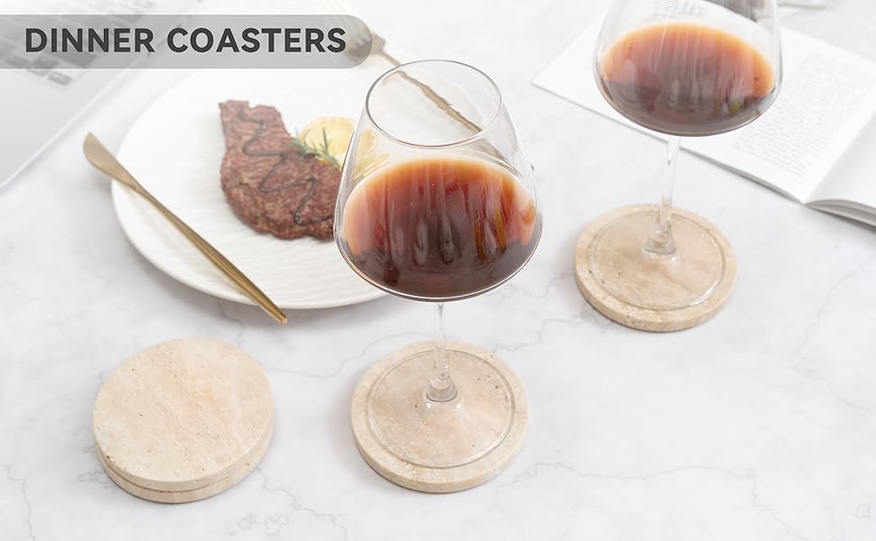 Beige Travertine Coasters Set of 4,Marble Absorbent Coasters 4 '',Ideal for Housewarming Gifts, Anniversaries, Office Decorations - Protects countertops - Sturdy and Durable, Beautiful and Generous