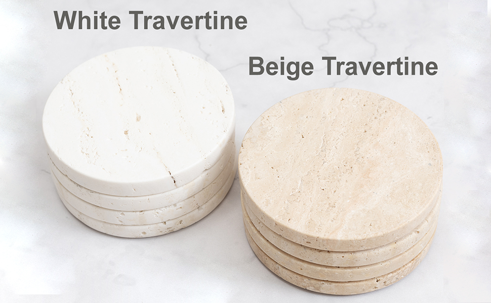 Beige Travertine Coasters Set of 4,Marble Absorbent Coasters 4 '',Ideal for Housewarming Gifts, Anniversaries, Office Decorations - Protects countertops - Sturdy and Durable, Beautiful and Generous