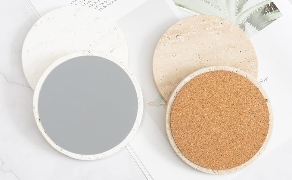 Beige Travertine Coasters Set of 4,Marble Absorbent Coasters 4 '',Ideal for Housewarming Gifts, Anniversaries, Office Decorations - Protects countertops - Sturdy and Durable, Beautiful and Generous
