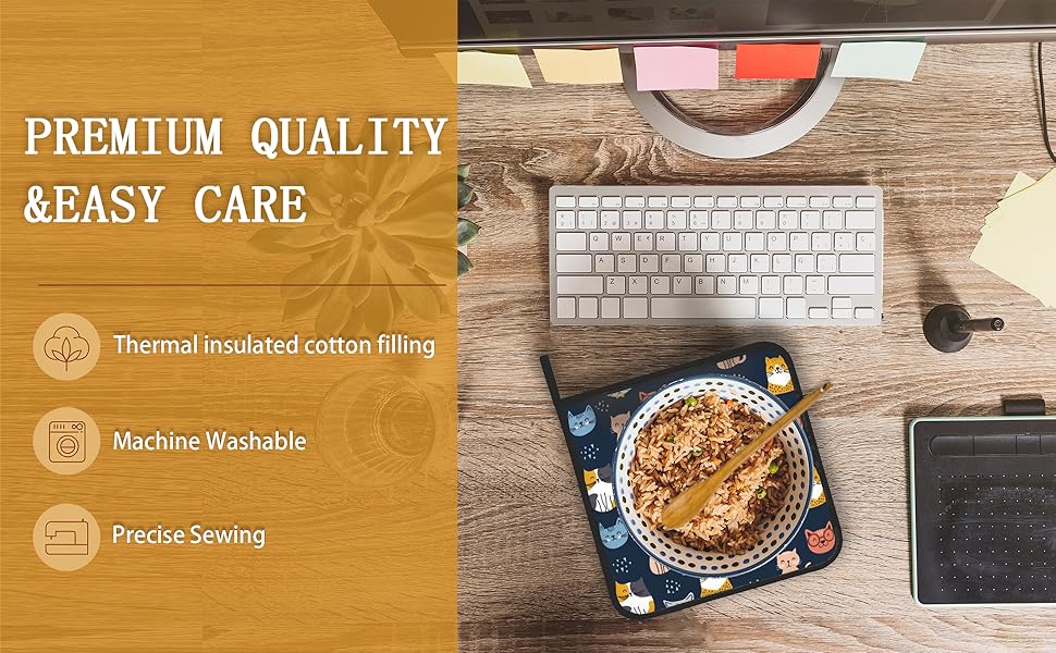 Funny Cats Family Pot Holder Set of 2,Heat Resistant Potholders Oven Hot Pads for Kitchen Cooking Baking BBQ