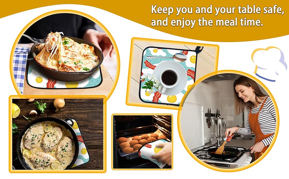 Cute Funny Black Cat Pot Holder Set of 2,Heat Resistant Potholders Oven Hot Pads for Kitchen Cooking Baking BBQ