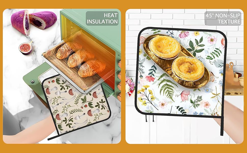 Vintage Mushroom Strawberry Pot Holder Set of 2,Heat Resistant Potholders Oven Hot Pads for Kitchen Cooking Baking BBQ