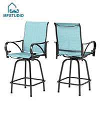 MFSTUDIO 3-Piece Outdoor Bar Set with 2 Swivel Wicker Rattan Bar Chairs and 1 Metal Table, Outdoor Patio Counter Height Table and Chairs