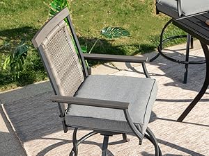 MFSTUDIO 3-Piece Outdoor Bar Set with 2 Swivel Wicker Rattan Bar Chairs and 1 Metal Table, Outdoor Patio Counter Height Table and Chairs