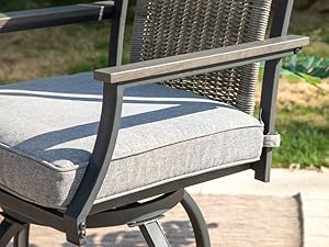 MFSTUDIO 3-Piece Outdoor Bar Set with 2 Swivel Wicker Rattan Bar Chairs and 1 Metal Table, Outdoor Patio Counter Height Table and Chairs