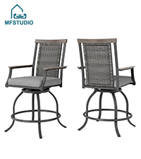 MFSTUDIO 3-Piece Outdoor Bar Set with 2 Swivel Wicker Rattan Bar Chairs and 1 Metal Table, Outdoor Patio Counter Height Table and Chairs