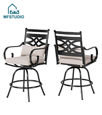 MFSTUDIO 3-Piece Outdoor Bar Set with 2 Swivel Wicker Rattan Bar Chairs and 1 Metal Table, Outdoor Patio Counter Height Table and Chairs