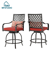 MFSTUDIO 3-Piece Outdoor Bar Set with 2 Swivel Wicker Rattan Bar Chairs and 1 Metal Table, Outdoor Patio Counter Height Table and Chairs