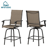 MFSTUDIO 3-Piece Outdoor Bar Set with 2 Swivel Wicker Rattan Bar Chairs and 1 Metal Table, Outdoor Patio Counter Height Table and Chairs