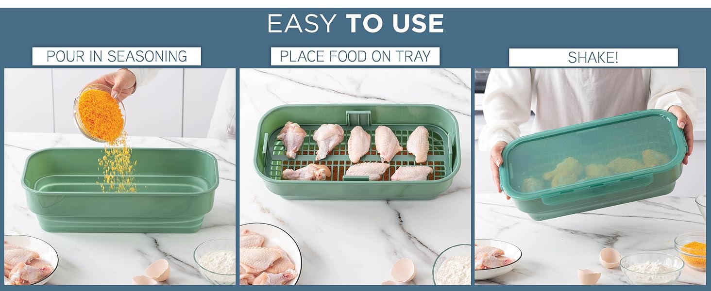 COOK WITH COLOR Collapsible Batter Bowl - Mess Free Breading Shaker Container - Great for Fried Fish, Fried Chicken, Onion Rings, Wings & More, Gray