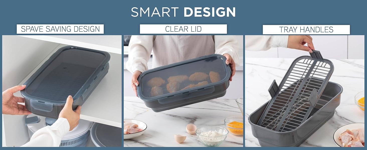 COOK WITH COLOR Collapsible Batter Bowl - Mess Free Breading Shaker Container - Great for Fried Fish, Fried Chicken, Onion Rings, Wings & More, Gray