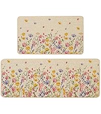 Baccessor Monstera Spring Kitchen Mats Set of 2, Banana Green Leaf Kitchen Rugs Low-Profile Non-Slip Absorbent Floor Mat 17x29 and 17x47 Inch Home Seasonal Decoration