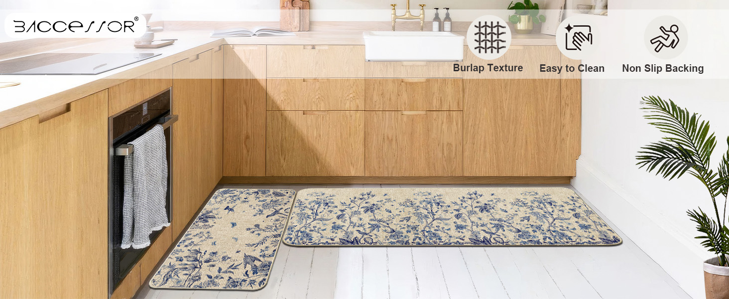 Baccessor Monstera Spring Kitchen Mats Set of 2, Banana Green Leaf Kitchen Rugs Low-Profile Non-Slip Absorbent Floor Mat 17x29 and 17x47 Inch Home Seasonal Decoration