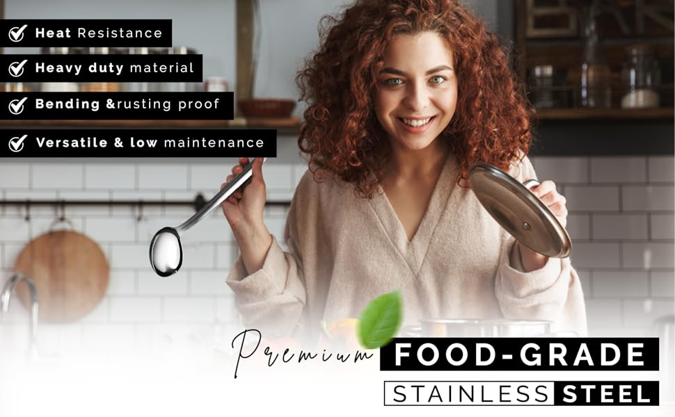 Stainless Steel Cooking Utensils Set 9 Piece, Kitchen Utensil Set Stainless Steel, Metal Cooking Tools Set, Heat Resistant, Dishwasher Safe, Premium Cooking Utensils 13-Inch