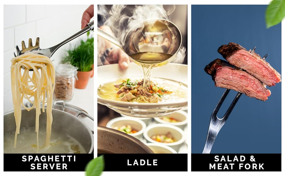 Stainless Steel Cooking Utensils Set 9 Piece, Kitchen Utensil Set Stainless Steel, Metal Cooking Tools Set, Heat Resistant, Dishwasher Safe, Premium Cooking Utensils 13-Inch