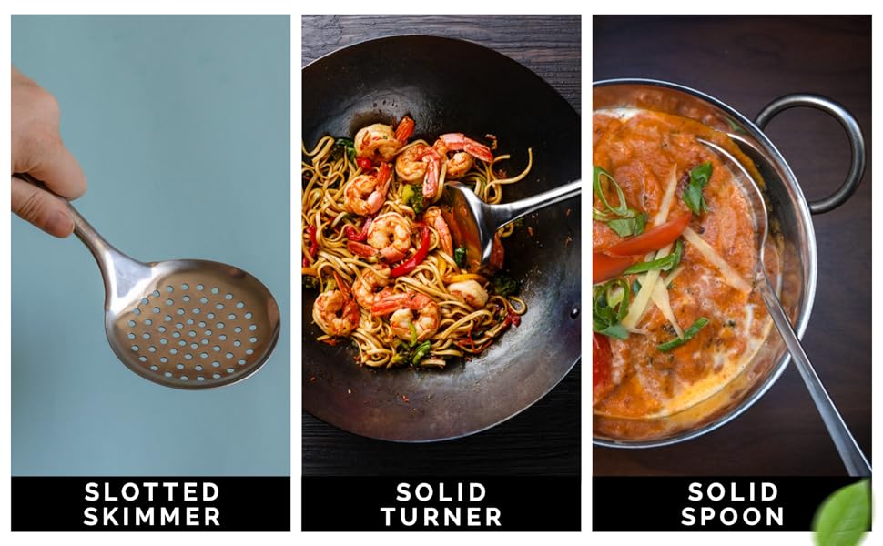 Stainless Steel Cooking Utensils Set 9 Piece, Kitchen Utensil Set Stainless Steel, Metal Cooking Tools Set, Heat Resistant, Dishwasher Safe, Premium Cooking Utensils 13-Inch