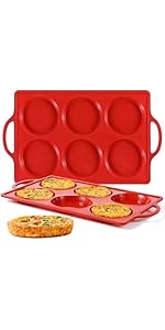 CAKETIME Muffin Top Pan, Silicone Egg Molds for Breakfast Sandwiches 3 Inch Round Silicone Baking Molds for Baking English Muffins, Whoopie Pies, Corn Bread, Egg Bites, Tarts 3 Pack