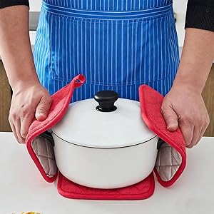 Potholders, Pot Holders for Kitchen Heat Resistant Cotton Hot Pads with Hanging Loops, 3-Pack (Blue+Gray+Green)