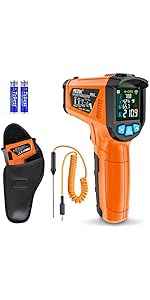 -40℉~2912℉ MESTEK Infrared Thermometer High Temperature Gun,50:1 Dual Laser Thermometer/K-Probe 14°F - 932°F, Digital Laser IR Temp Gun for Cooking,Pizza Oven, Engine, Kiln, Forging, Industrial Use