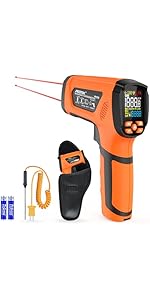 -40℉~2912℉ MESTEK Infrared Thermometer High Temperature Gun,50:1 Dual Laser Thermometer/K-Probe 14°F - 932°F, Digital Laser IR Temp Gun for Cooking,Pizza Oven, Engine, Kiln, Forging, Industrial Use