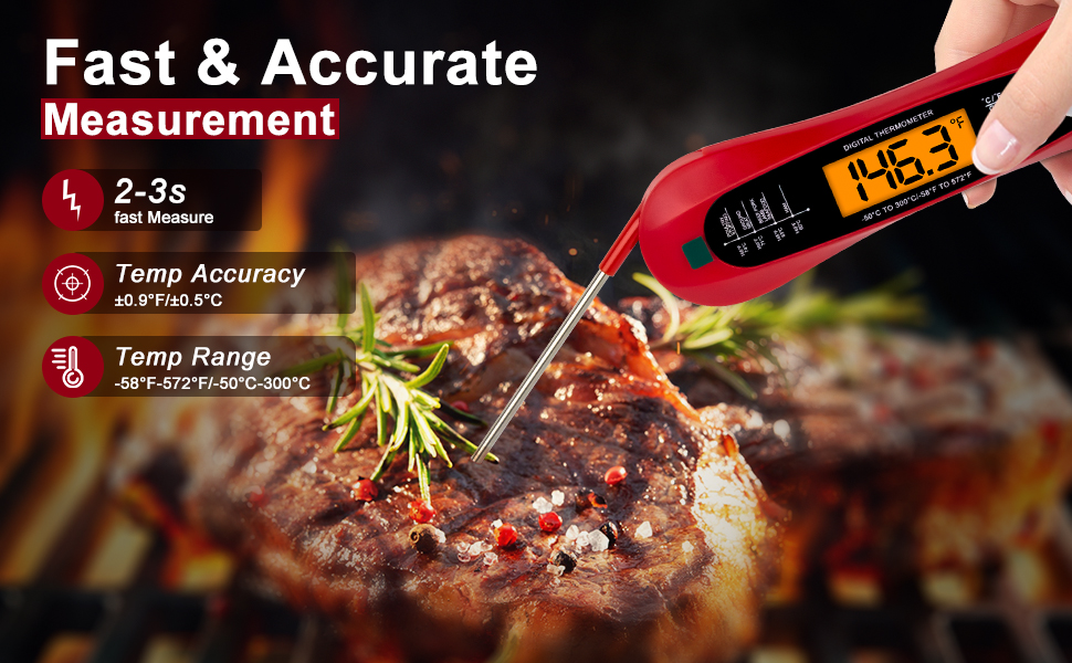 Instant Read Digital Meat Thermometer for Cooking and Baking - Accurate Food Thermometer for Ovens and Grills Red