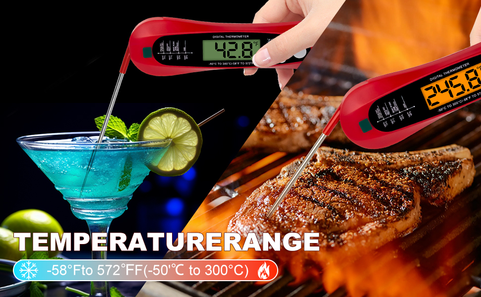 Instant Read Digital Meat Thermometer for Cooking and Baking - Accurate Food Thermometer for Ovens and Grills Red