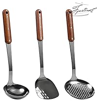 FJNATINH Wok Spatula and Ladle,Skimmer Ladle Tool Set, 17inches Spatula for Wok, 304 Stainless Steel Wok Spatula,Black