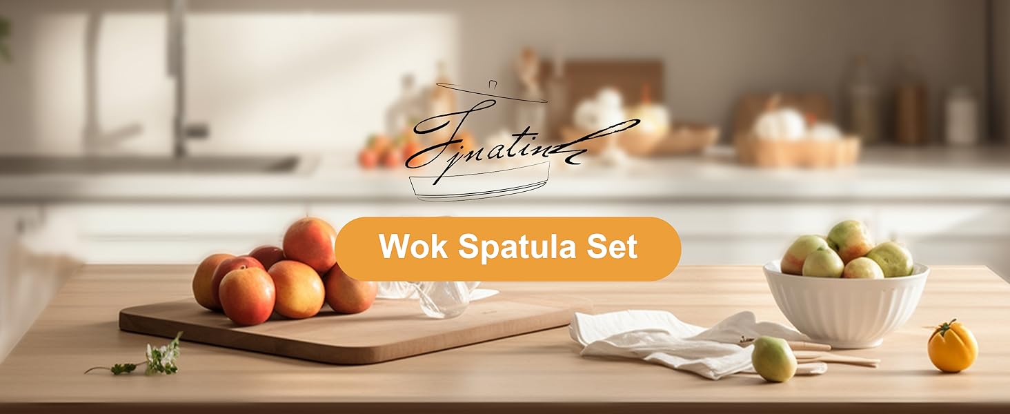 FJNATINH Wok Spatula and Ladle,Skimmer Ladle Tool Set, 17inches Spatula for Wok, 304 Stainless Steel Wok Spatula,Black