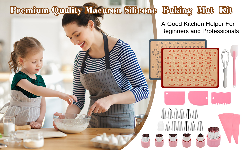 28Pcs Macaron Silicone Baking Mat Kit-2 Sheet Macaron Silicone Baking Mats 11.6