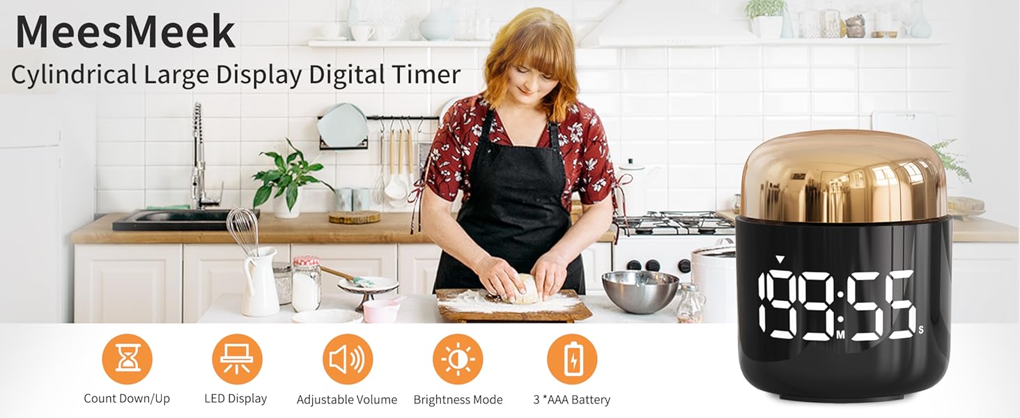 Digital Kitchen Timer,Countdown Countup Timer with Large LED Display Volume Adjustment,Timer for Cooking, Classroom Time for Kids and Teachers. (Gold)