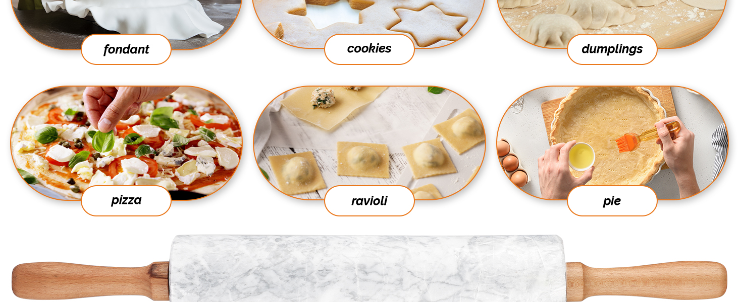 Zulay Kitchen 17-Inch Marble Rolling Pin With Stand - Polished Marble Rolling Pins For Baking With Long Beechwood Handle - Non-stick Roller Pin For Baking Pastries, Bread & Pizza