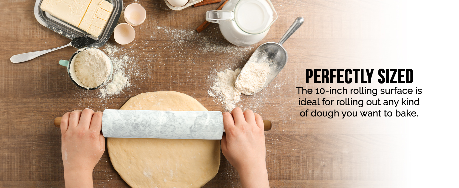 Zulay Kitchen 17-Inch Marble Rolling Pin With Stand - Polished Marble Rolling Pins For Baking With Long Beechwood Handle - Non-stick Roller Pin For Baking Pastries, Bread & Pizza